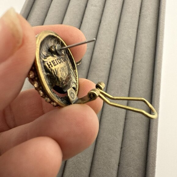 Heidi Daus Earrings Spiral Round Imitation Pearl Rhinestones Mocha Omega Back - Picture 8 of 10